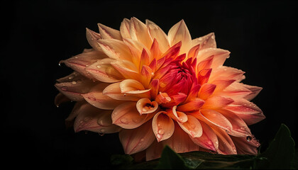 Vibrant petals of a pink dahlia, wet with morning dew generated by AI