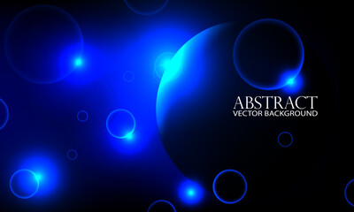Glowing circles in the dark blue color tone, futuristic vector illustration abstract background design template