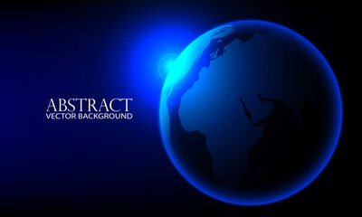 Abstract blue planet earth on dark background Vector illustration