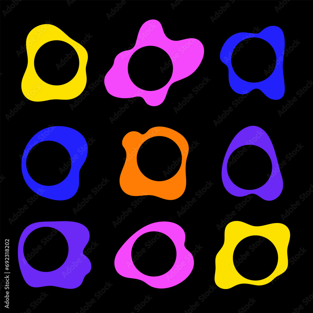 Poster colorful round asymmetric frame border set. abstract organic shapes with empty circle.