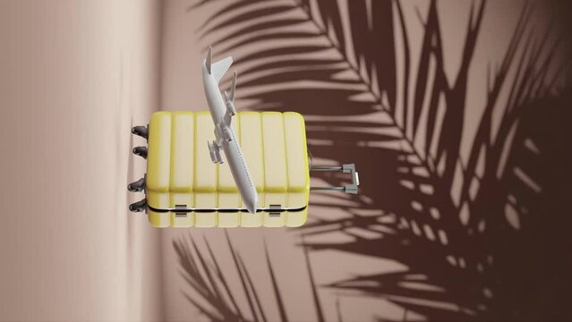 digital nomad remote working co working space during holiday season , ari flight take off with  palm tree and luggage in rendering animation
