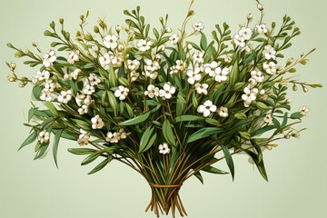 Babys breath bunches illustration. Sage green color. No background