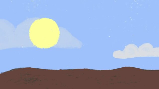 Sun rises over the land, 2D animation