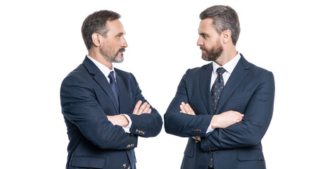 professional business director with employee. ambitious businessman. successful businessman. business partners isolated on white. two business man in suit. businessman boss and ceo. discuss a project