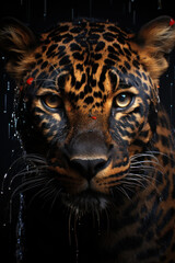 Obraz premium Leopard portrait on dark background. Generative AI