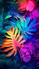 Fototapeta na wymiar Creative fluorescent color layout made of tropical design