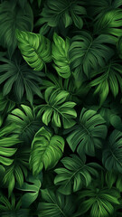 Green background with tropical plant leaves