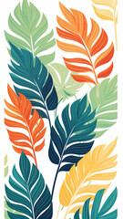 Hand drawn vector abstract tropical leaves illustration