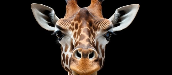 Camera-facing reticulated giraffe in close-up