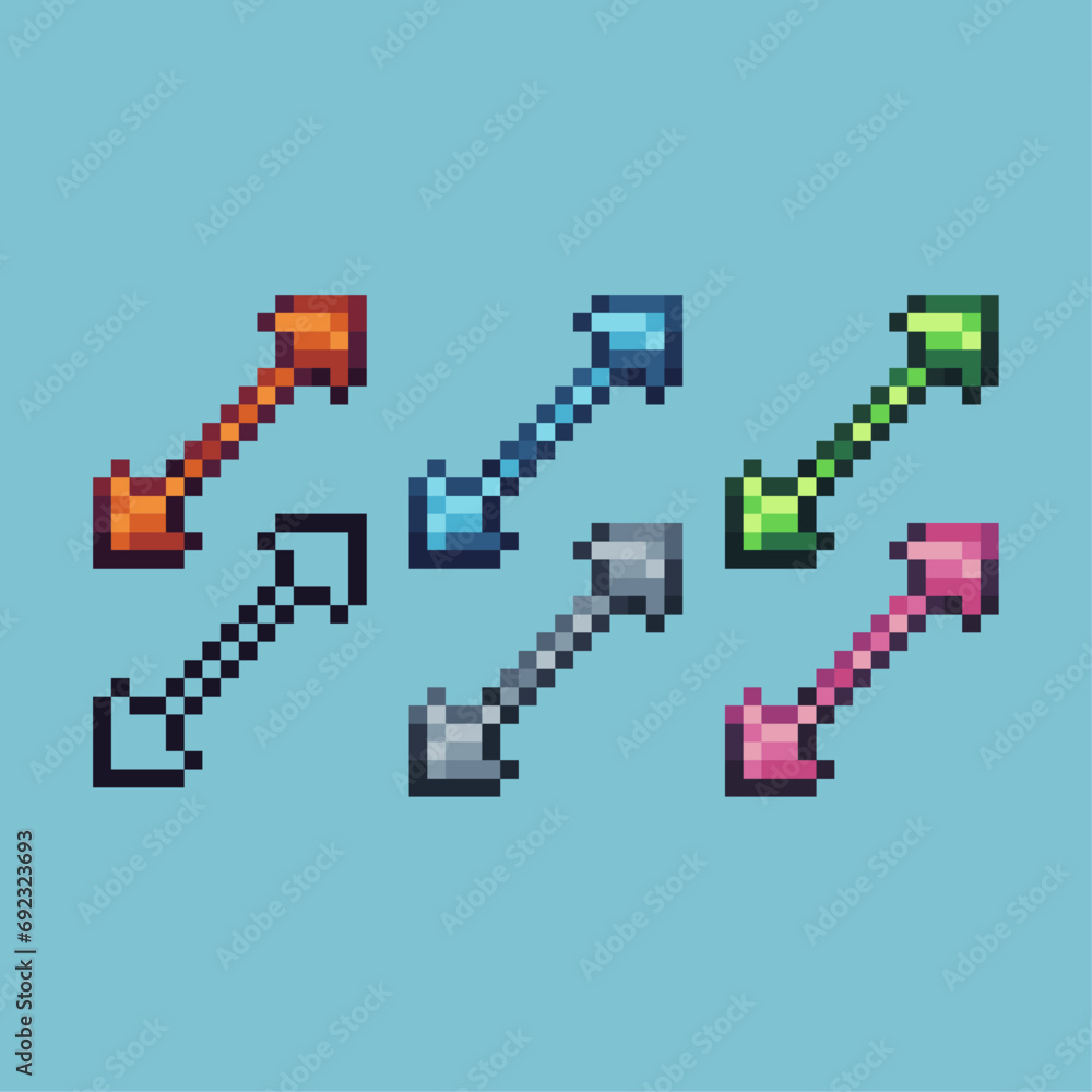 Poster pixel art sets of full screen icon with variation color item asset. full screen icon on pixelated st