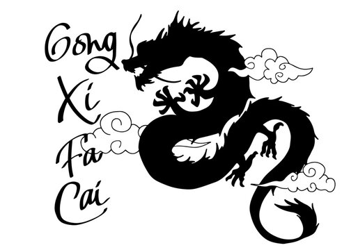 2024 Dragon zodiac sign. happy chinese new year. hand drawn