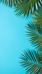 Fototapeta na wymiar Tropical palm leaf frame on blue design