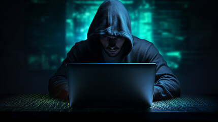 Hacker in the hood, hacker in the darkroom, internet security concept, hacking, online virus...