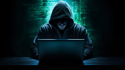 Hacker in the hood, hacker in the darkroom, internet security concept, hacking, online virus infection