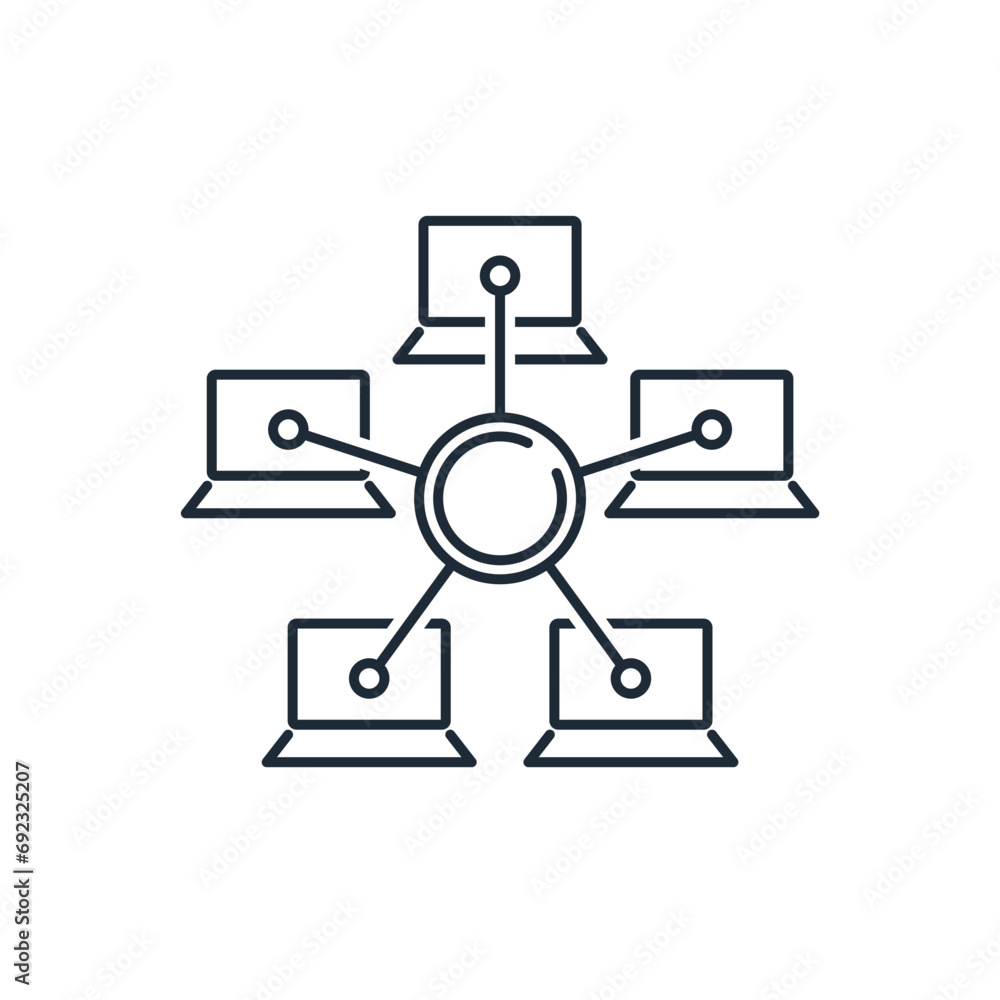 Poster computer network. vector linear icon illustration isolated on white background.