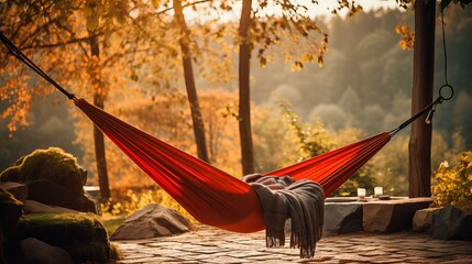 A hammock in a setting that is conducive to camping