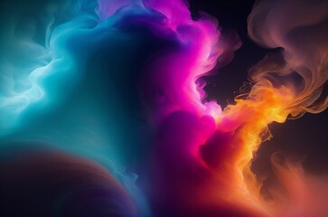 A surreal and colorful abstract background with flowing smoke-like shapes in vibrant hues.Created with generative AI