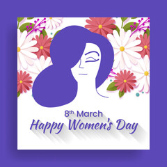 8 march women's day social media post banners with realistic flower and female silhouette illustration background mothers day square flyer or poster invitaion greetings spring card