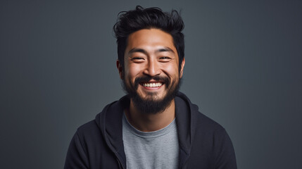 Asian handsome man positive expression. Professional studio shot. AI generated.