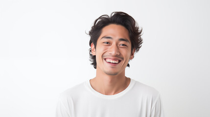 Asian handsome man positive expression. Professional studio shot. AI generated.