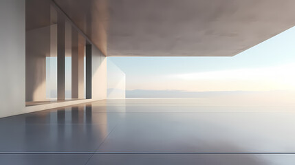 3d render of abstract futuristic architecture with empty concrete floor