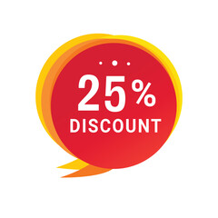 25 percent discount speech bubble icon design. Banner discount promotion announcement for advertising, business. Modern vector design