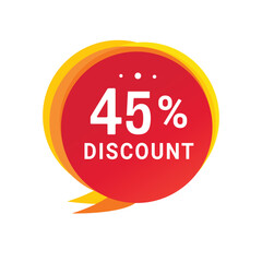 45 percent discount speech bubble icon design. Banner discount promotion announcement for advertising, business. Modern vector design