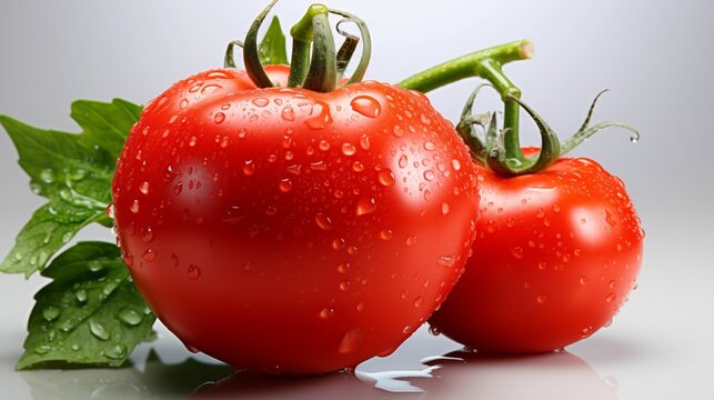 Picture of Bright Red Fresh Tomato - Juicy Two Tomatoes with water drops 