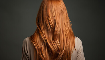 Flowing long auburn hair with natural waves, viewed from the back.