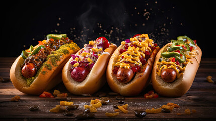 Delicious hotdog with sauce on the table AI Generative - obrazy, fototapety, plakaty