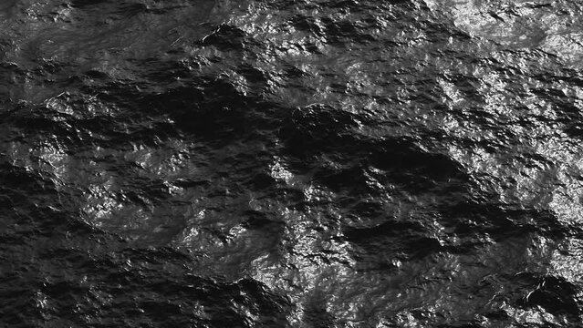 dramatic black and white wavy ocean water background, 4k loop