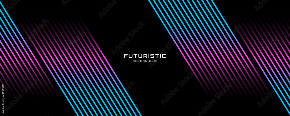 Aufkleber 3d blue pink techno abstract background overlap layer on dark space with glowing lines shape decorat