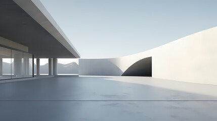 3d render of abstract futuristic architecture with empty concrete floor
