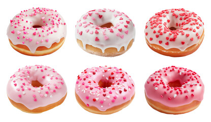 Valentine's Day holiday pink, red and white donuts isolated on transparent background	 - obrazy, fototapety, plakaty
