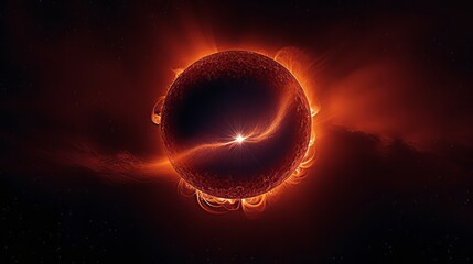 A celestial event with a solar eclipse and prominences