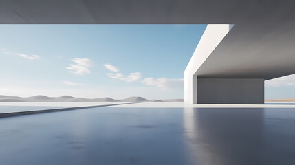 Obraz premium 3d render of abstract futuristic architecture with empty concrete floor