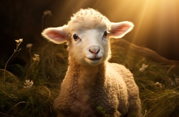 Naklejka premium Sheep in Golden Hour Sunlight