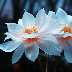 3Blooming Exotic flower from ice, Macro photo. Floral background with soft selective focus. Image for cards, invitations, banners. 3d render -