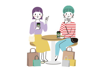 買い物とカフェを楽しむ女性たち