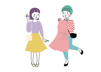 洋服が似合うかどうか友達に相談している女性とOKを出している女性