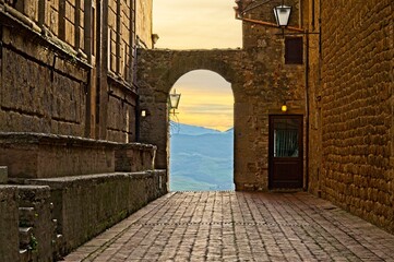 Beautiful Medieval Italian Town of Pienza in Tuscany Italy - obrazy, fototapety, plakaty