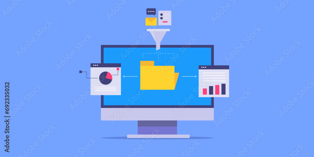 Poster customer data collection through marketing funnel connected with web statistics, survey report and m