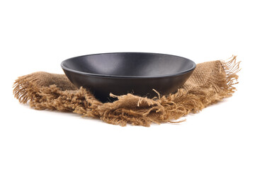 Ceramic black matte bowl, isolated on white background.