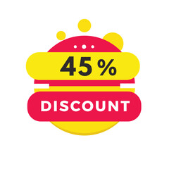 45 percent discount, label design. Banner discount promotion announcement for advertising, business. Modern vector template.