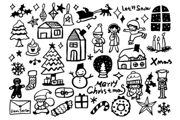 set of christmas doodle