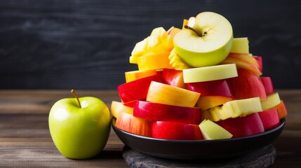 Bowl of sliced apples with a fresh green apple on the side - Powered by Adobe