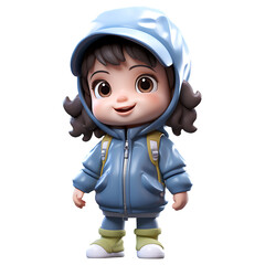 3d cartoon cute baby girl with rain gear illustration