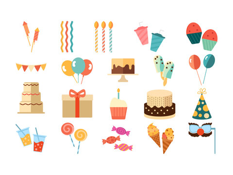 Collection of Cute Birthday Element, Suitable for Illustration Designs for Birthday Celebrations or Parties