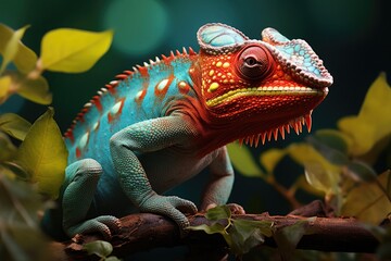 Nature's Marvel: A Majestic Chameleon Blending into Vibrant Tropical Surroundings