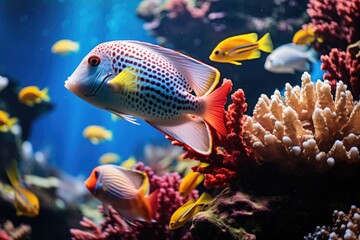 Ethereal Dance: Vibrant Tropical Fish in a Colorful Coral Reef Symphony
